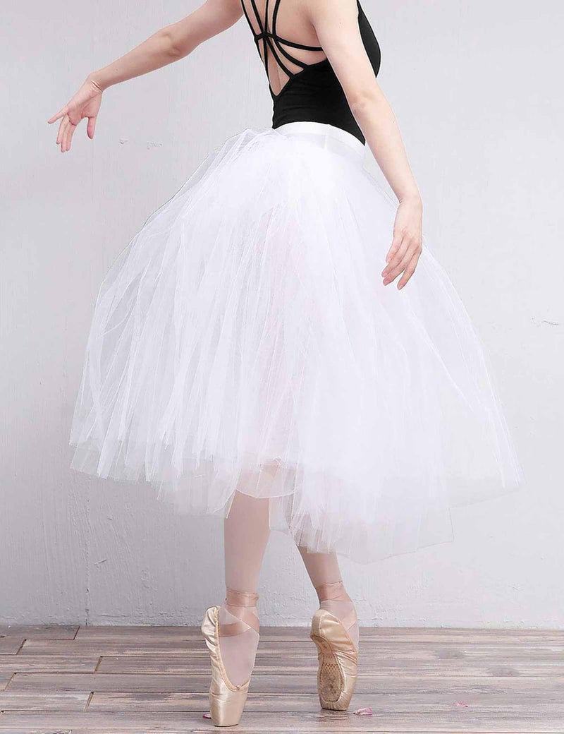 Daydance White Women Ballet Tutu Long Tulle Dance Skirt with Underpants for Performance - Image 2